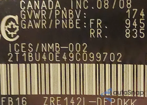 2009 Toyota Corolla Ce from USA, damaged, VIN 2T1BU40E49C099702